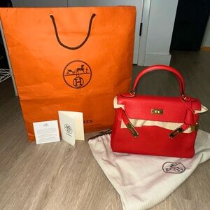 Hermès Kelly 25 Sellier RED Rouge & Gold Hardware – Full Set